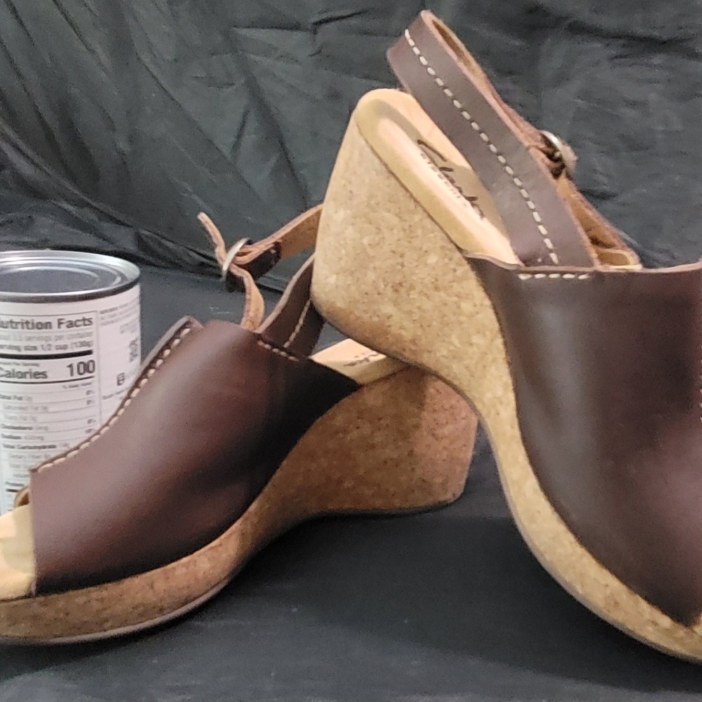 Clarks Dark Brown Leather Wedges